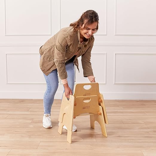 ECR4Kids Stackable Wooden Toddler Chair, 10in, Kids Furniture, Natural, 2-Pack - LeafyLoom