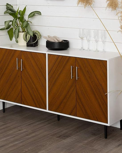 Walker Edison Fehr Modern 4 Door Bookmatch Buffet, 58 Inch, White - LeafyLoom