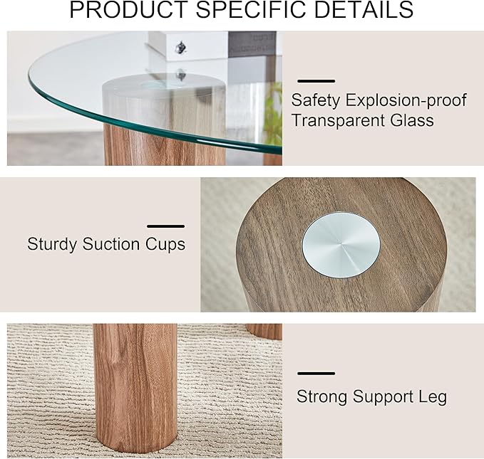 cosure 40" Glass Transparent Tempered Top,Round Dining-Table for 4 W/Wooden Legs Base,for Kitchen Living Room Gathering,in Walnut/Clear Finish - LeafyLoom