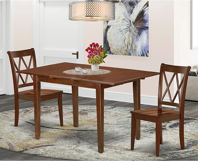 East West Furniture PSCL3-MAH-W 3 Piece Room Furniture Set Contains a Rectangle Wooden Table with Butterfly Leaf and 2 Kitchen Dining Chairs, 32x60 Inch - LeafyLoom