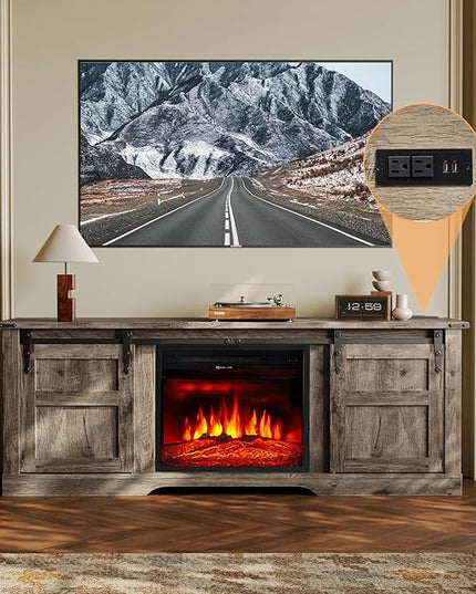 oneinmil Fireplace TV Stand with 18” Electric Fireplace, 58” TV Console Stand for TVs Up to 65", Entertainment Center, Fireplace for The Living Room TV Stand, Grey - LeafyLoom
