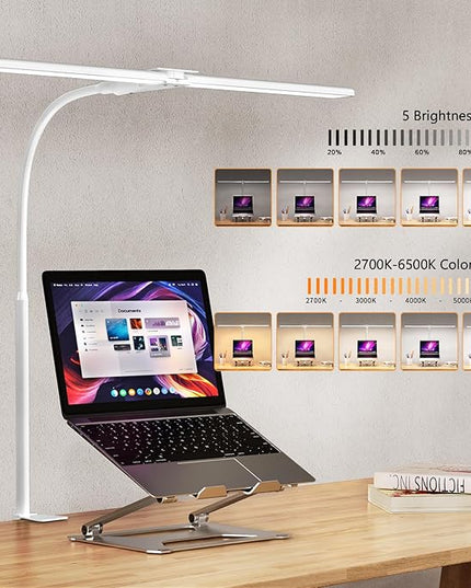 EppieBasic LED Desk lamp,Double Head Architect Desk Lamps for Home Office,Extra Bright Workbench Office Lighting,Eye Protection Modern Desk Light for Monitor Working Reading White 1200LM - LeafyLoom