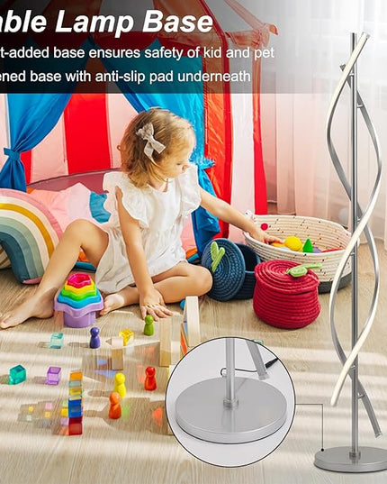 LED Floor Lamps for Living Room, Silver Modern Floor Lamp for Bedroom 60 Inch Spiral Floor Lamp 34W Dimmable 3 Color Temperature Standing Lamp with Timer Corner Floor Lamps for Living Room Clearance - LeafyLoom