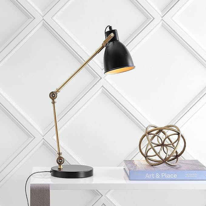 JONATHAN Y JYL6003A Barnes 24" LED Metal Task Lamp Modern,Contemporay,Transitional for Bedroom, Living Room, Office, College Dorm, Coffee Table, Bookcase, Black/BrassGold - LeafyLoom