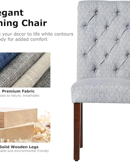 COLAMY Button Tufted Dining Chairs Set of 6, Parsons Upholstered Fabric Dining Room Chairs Kitchen Chairs with Wood Legs and Padded Seat, Blue Bubble - LeafyLoom