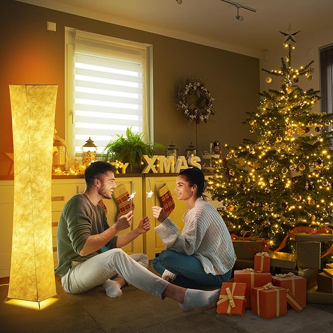 chiphy Floor Lamp, Dimmable 61" Tall Standing Lamp, 3 Levels Adjustable Brightness 12Wx2 LED Bulbs, Column Floor Light w/White Fabric Shade, Home Decor for Living Room, Bedroom, Kids Room - LeafyLoom