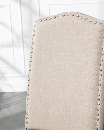 Stylish Upholstered Parsons Nailhead Trim and Sturdy Solid Wood Legs Dining Chairs, Set of 4, Cream - LeafyLoom