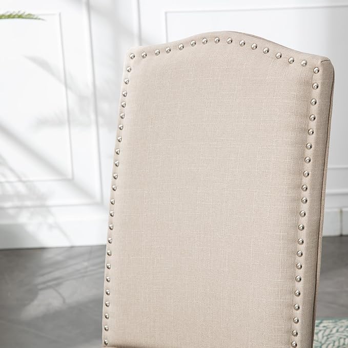 Stylish Upholstered Parsons Nailhead Trim and Sturdy Solid Wood Legs Dining Chairs, Set of 4, Cream - LeafyLoom