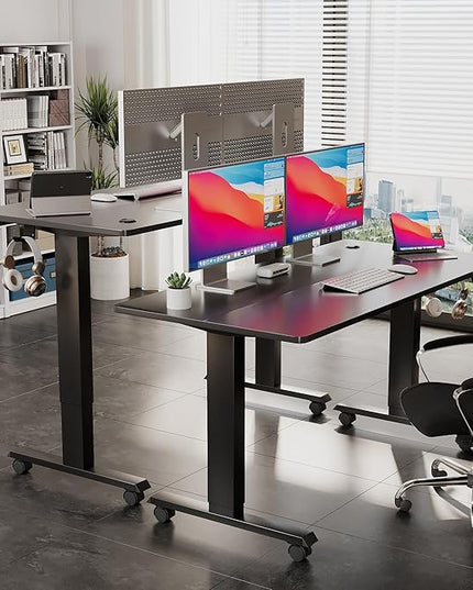 Electric Standing Desk 55 Inch, Ergonomic Height Adjustable Table with T-Shaped Metal Bracket Modern Computer Workstations for Home Office, Black - LeafyLoom