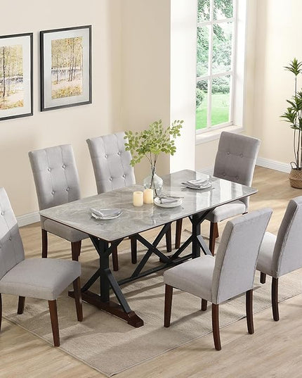 NicBex Dining Room Table Set for 6 Kitchen Table and Chairs Sintered Stone Dining Table with 6 Tufted Upholstered Chairs, 63-inch Rectangle Dining Table for Dining Room, Gray - LeafyLoom