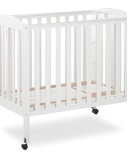 3 in 1 Portable Folding Stationary Side Crib in White, Greenguard Gold Certified, Safety Wheel with Locking Casters, Convertible, 3 Mattress Heights - LeafyLoom