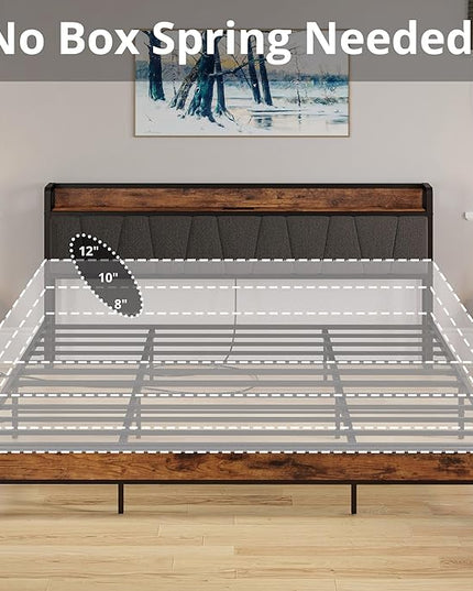 LIKIMIO California King Bed Frames, Storage Headboard with Charging Station, Solid and Stable, Noise Free, No Box Spring Needed, Easy Assembly - LeafyLoom