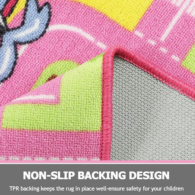 Capslpad Kid Rug for Playroom Pink Play Rug Traffic Road Car Play Mat 5.2x3.3 ft Educational Learning Area Rug Washable Kids Carpet for Children Girls Bedroom,Playroom,Nursery Room Decor - LeafyLoom