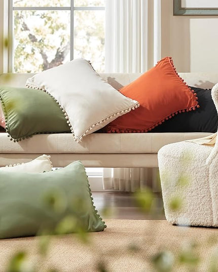 Anluoer Queen Comforter Set 7 Piece, Sage Green Bed in a Bag with Sheets, Pom Pom Boho Bedding Comforter Sets with 1 Comforter, 2 Pillow Shams, 2 Pillowcases, 1 Flat Sheet, 1 Fitted Sheet - LeafyLoom