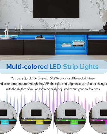 NicBex TV Stand for 100 Inch TV LED Gaming Entertainment Center Media Storage Console Table with 2 Glass Shelves and LED Color Changing Lights for Living Room,Bedroom,94.50 Inch,Black - LeafyLoom