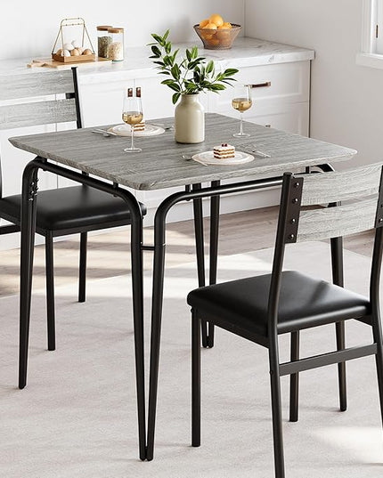 Dining Table for 2, Small Table and Chairs Set of 2, Square Dinette Set for 2, Dinner Table Set, 3 Piece Kitchen & Dining Room Sets for Small Space, Apartment (Gray, Dining Table with 2 Chairs) - LeafyLoom