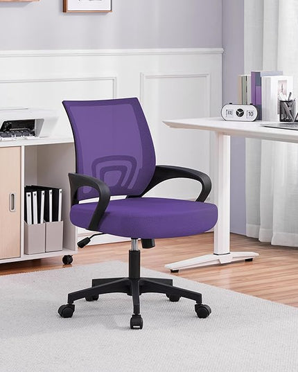 Yaheetech Office Chair Ergonomic Mesh Chair w/Lumbar Support Armrest Wheels Comfortable Racing Seat Adjustable Swivel Rolling Home Executive Mid Back Computer Chair for Adults, Purple - LeafyLoom