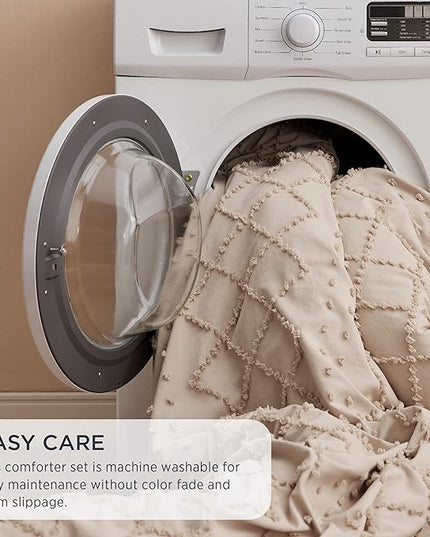 Bedsure King Size Comforter Set - Warm Tan Boho Tufted Shabby Chic Bedding Comforter Set, 3 Pieces Vintage Farmhouse Bed Set for All Seasons, Fluffy Soft Bedding Set with 2 Pillow Shams - LeafyLoom