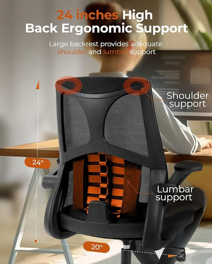 CAPOT Ergonomic Office Chair 350lbs Capacity - 3.9-inche Cushion and Tall Back Computer Desk Chair Breathable Mesh - Comfortable Swivel Office Chair with Adjustable Lumbar Support - LeafyLoom