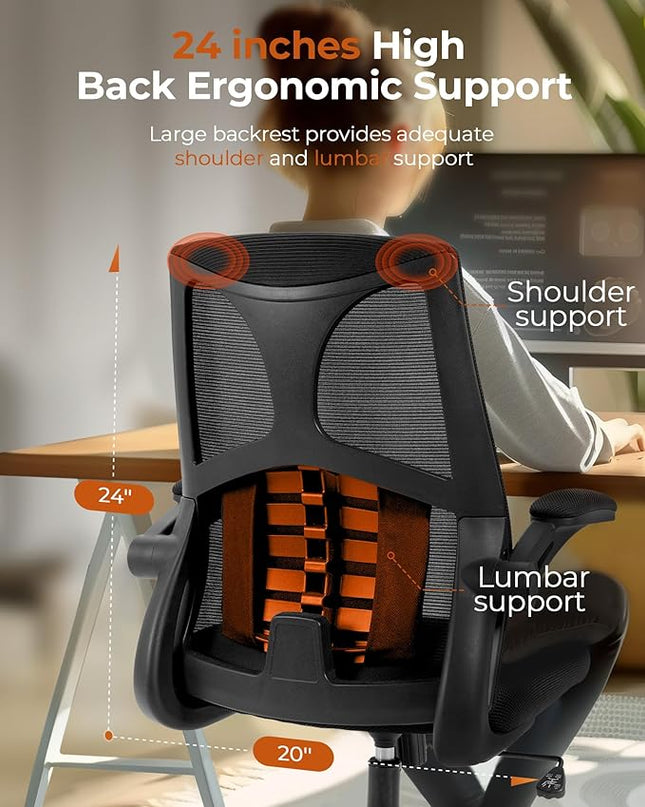 CAPOT Ergonomic Office Chair 350lbs Capacity - 3.9-inche Cushion and Tall Back Computer Desk Chair Breathable Mesh - Comfortable Swivel Office Chair with Adjustable Lumbar Support - LeafyLoom