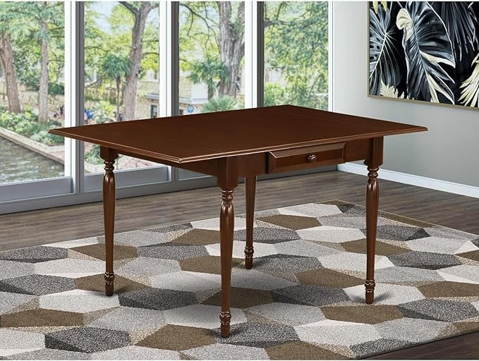 East West Furniture Monza Kitchen Rectangle Dining Table Top with Dropleaf & Stylish Legs, 36x54 Inch, Mahogany - LeafyLoom