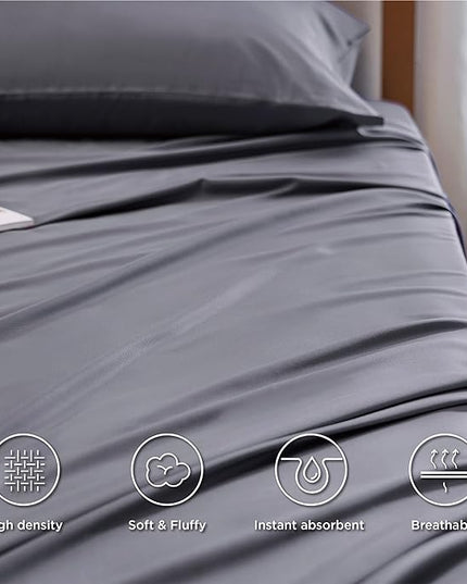 Bedsure Twin XL Sheet Set Dorm Bedding, Cooling Sheets Twin Extra Long Sheets, Rayon Derived from Bamboo, Deep Pocket Up to 16", Hotel Luxury Silky Bedding Sheets & Pillowcases, Dark Grey - LeafyLoom