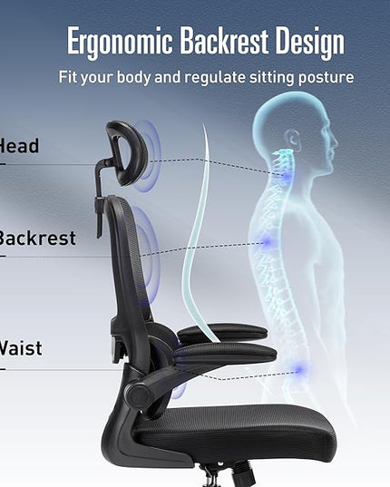 Office Chair, Ergonomic Office Chair Desk Chair with Headrest, High Back Mesh Computer Chairs for Home Office with Adjustable Back Support, 350lbs Comfortable Black Office Chair, Tilt Lock - LeafyLoom