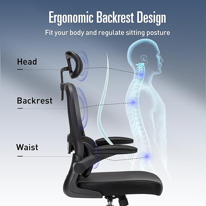 Office Chair, Ergonomic Office Chair Desk Chair with Headrest, High Back Mesh Computer Chairs for Home Office with Adjustable Back Support, 350lbs Comfortable Black Office Chair, Tilt Lock - LeafyLoom
