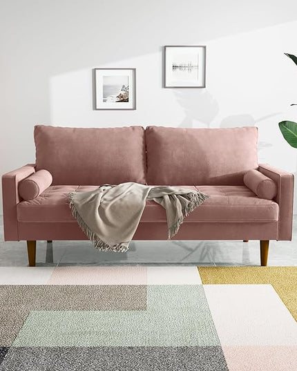 Velvet Furniture for Small Spaces, Mid-Century Modern Loveseats for Living Room, Love Seat Couch Sofas, 70 Inches, Rose - LeafyLoom