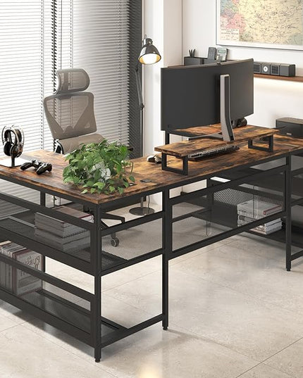 NicBex Laik-DW-00008-DX Desks, 82" W x 43" D x 35" H, Brown - LeafyLoom