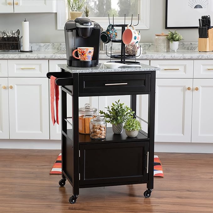 Linon Cayden Black Kitchen Cart, - LeafyLoom