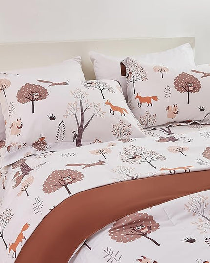Kids Comforter Set for Boys Girls Full Size, Cute Reversible Quilted Woodland Forest Animal Print Fall Bedding with Pillow Sham, Lightweight Soft Breathable Machine Camping Themed Bed Set 3 Piece - LeafyLoom