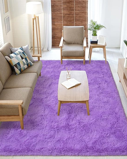 Softlife Ultra Soft Fluffy Area Rugs for Bedroom, Girls and Boys Room Kids Room Nursery Large Rug, 5.3 x 7.6 Feet Shaggy Fur Indoor Plush Modern Floor Carpet for Living Room Christmas Decor, Purple - LeafyLoom
