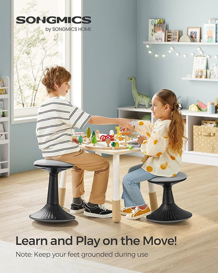 SONGMICS Kids Wobble Chair, Wiggle Stool for Kids Ages 8-12, Comfortable 60D Foam Seat, Breathable Fabric, Anti-Slip Base, 18.1-Inch High, Tool-Free Assembly, Ink Black and Dove Gray UOSC010B01 - LeafyLoom