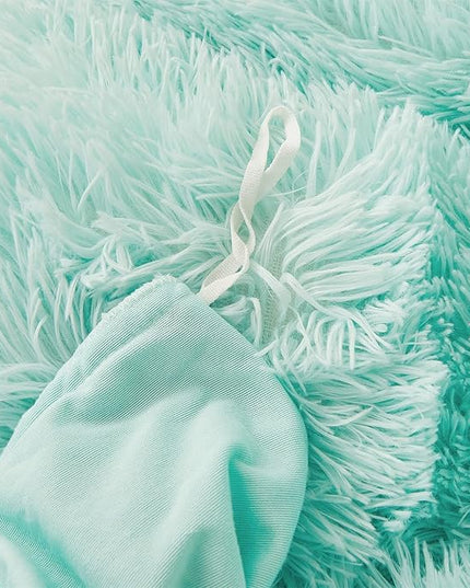 FOPPA Green Comforter Cover Set - Ultra Soft Plush Bedding Sets 3 Pieces (1 Faux Fur Duvet Cover + 2 Faux Fur Pillow case) Green Bed Set(Mint Green, Queen) - LeafyLoom