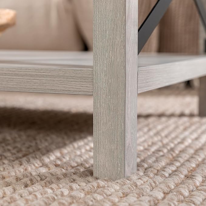 Walker Edison Sedalia Modern Farmhouse Metal X Coffee Table, 40 Inch, Stone Grey - LeafyLoom