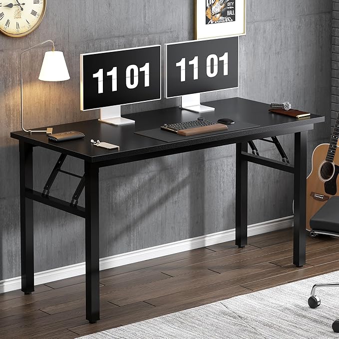 Need Computer Desk Office Desk 47 inches Folding Table with BIFMA Certification Computer Table Workstation No Install Needed, Black Brown - LeafyLoom