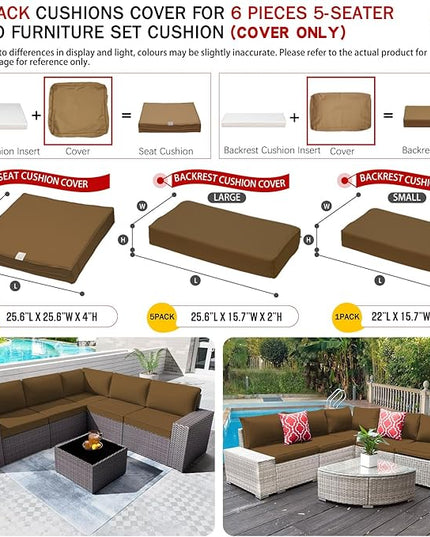 ClawsCover 11Pack Outdoor Seat and Back Cushions Replacement Covers Fit for 5-Seater 6Pieces Wicker Rattan Patio Furniture Conversation Set Sectional Couch Chairs,Taupe-Included Cover Only - LeafyLoom