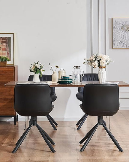 YOUNUOKE Upholstered Dining Chairs Set of 2 Comfortable Mid Century Modern Kitchen Chair with Sturdy Metal Legs Faux Leather Dinner Chairs for Kitchen Dining Room, Black - LeafyLoom