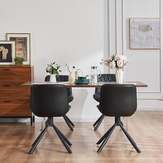 YOUNUOKE Upholstered Dining Chairs Set of 2 Comfortable Mid Century Modern Kitchen Chair with Sturdy Metal Legs Faux Leather Dinner Chairs for Kitchen Dining Room, Black - LeafyLoom