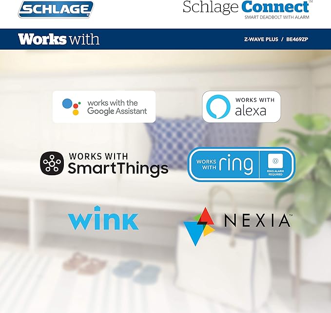 SCHLAGE BE469ZP CAM 625 Connect Smart Deadbolt With Alarm Inbuilt Camelot Trim In Bright Chrome SchlageLockCompany
