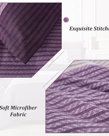 WONGS BEDDING Purple Comforter Set Queen, Reversible Purple Striped Patchwork Alternative Comforte Set for Queen Bed,3 Pieces(1 Comforter+2 Pillowcases), Soft Microfiber Bedding Set 90”×90” - LeafyLoom