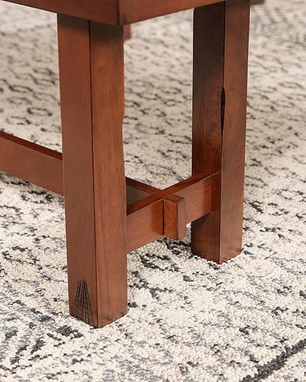 Walker Edison Rustic Farmhouse Wood Distressed Dining Room Kitchen Bench Armless Kitchen Table Set Dining Chairs, 60 Inch, 3 Person, Brown Oak - LeafyLoom