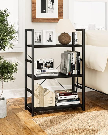 NUMENN 3 Tier Bookshelf, Bookcase Shelf Storage Organizer, Modern Book Shelf for Bedroom, Living Room and Home Office, Black - LeafyLoom