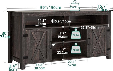 YITAHOME Highboy Farmhouse Barn Door TV Stand for 65 Inch TV, Modern Entertainment Center for 300 lbs, TV Media Console Storage TV Cabinet for Living Room, Dark Rustic Oak, 59.5” - LeafyLoom