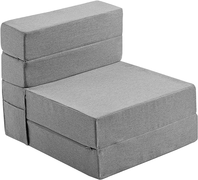 Single Size Folding Sofa Bed - Convertible Floor Sofa with Two Large Pockets - Foldable Memory Foam Sleeper for Guest Sleepovers/Game Rooms/Family Gatherings/Lofts(Light Grey) - LeafyLoom