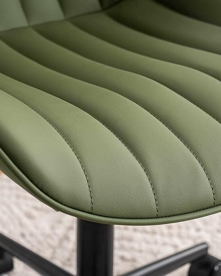 YOUNIKE Office Chair Swivel Desk Chair Upholstered Faux Leather Height Adjustable with Wheels Computer Task Chair Modern Rolling Armless with Back, Loads 300 lbs, Olive Green - LeafyLoom