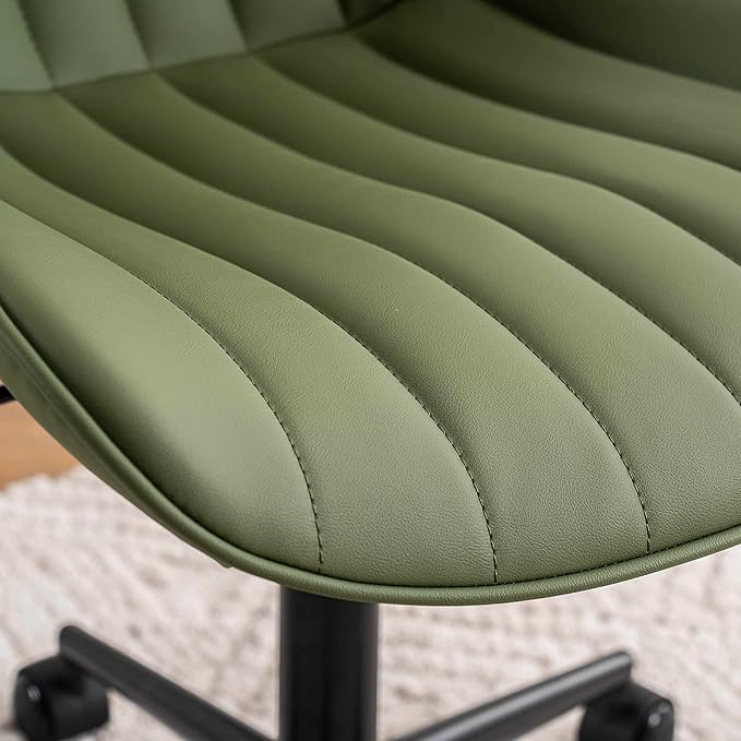 YOUNIKE Office Chair Swivel Desk Chair Upholstered Faux Leather Height Adjustable with Wheels Computer Task Chair Modern Rolling Armless with Back, Loads 300 lbs, Olive Green - LeafyLoom