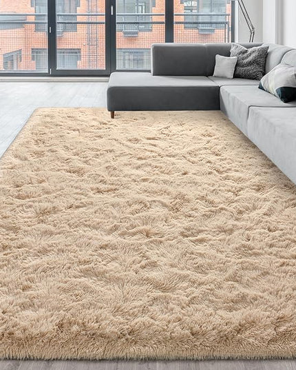 Super Soft Fluffy Shaggy Rugs for Living Room Bedroom, Fuzzy Plush Area Rugs for Girls Kids Room Nursery Home Decor, Furry Dorm Rug Cute Non-Slip Indoor Floor Carpet 5x8 Feet, Beige - LeafyLoom