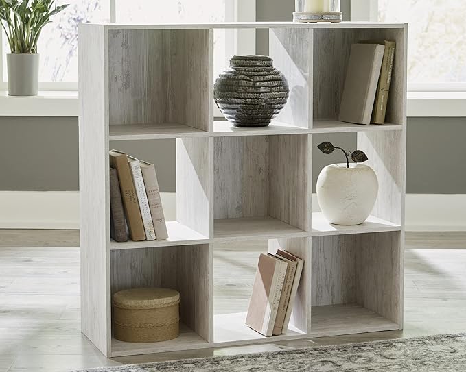 Signature Design by Ashley Paxberry Coastal 9 Cube Storage Organizer or Bookcase, Whitewash - LeafyLoom